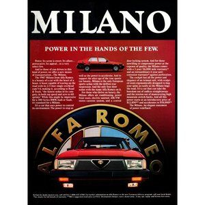 1987 Alfa Romeo Milano Sports Sedan Vintage Print Ad Grill Emblem Wall Art Photo